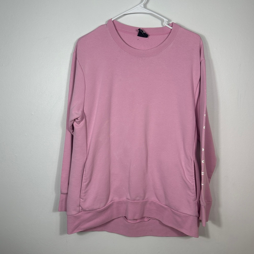 Nike Dri-FIT Sweatshirt Womens Medium Pink Just‎ Do It Sleeve Graphic Pockets